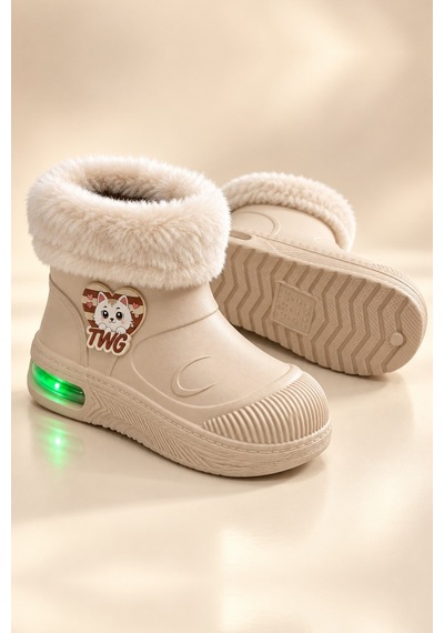 Muggo Muppy Işıklı Kürk Detaylı Unisex Çocuk Günlük Yağmur Ve Kar Botu Bej
