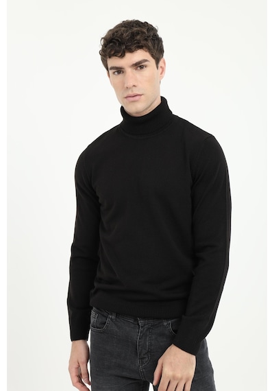 Dufy Erkek Slim Fit Tam Balıkçı Yaka Siyah Triko-16907