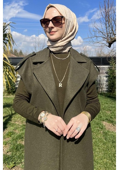 Rabia Şamlı Apoletli Haki Yelek Normal