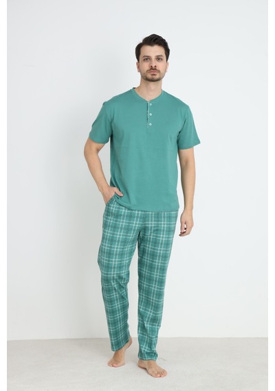 Arcan Arc Erkek Pijama Takımı Kısa Kol Düğmeli Yeşil