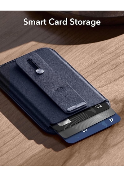 Esr Apple Uyumlu iPhone Magsafe Cüzdan Halolock Magsafe Parmak Halkalı Mavi Dark Blue
