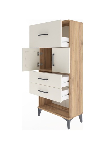 Arges Dolap Tek Raflı 3 Çekmeceli 2 Kapaklı 60x30x134 Çam-aytaşı Atlas Çam