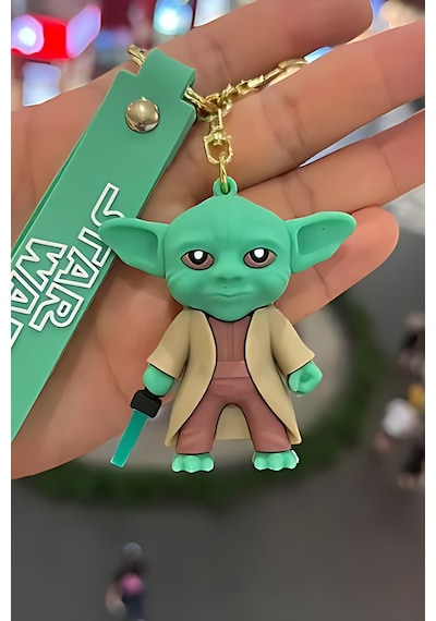 Star Wars Yoda Figürü Anahtarlık Aksesuar Çanta Süsü Silikon 3d Aksiyon Figürü Açık Yeşil