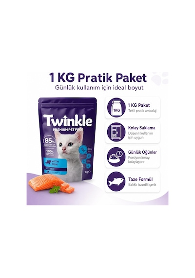 Yavru Kedi Maması 1 Kg - Balıklı Kedi Maması -%85 Hayvansal Protein - 4'ü 1 Arada - 0-12 Ay Yavru Kediler İçin