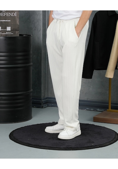 Modefendi Örgülü Model Baggy Kesim Jogger İpli Pantolon Beyaz Modefendi Örgülü Model Baggy Kesim Jogger İpli Pantolon Beyaz