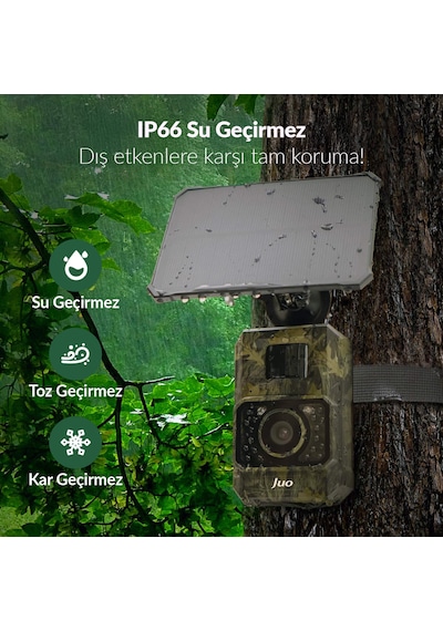 Juo 850WS Güneş Enerjili Fotokapan Kamera 48MP Full HD WiFi Hareket Sensörlü Gece Görüşlü IP66 Su Geçirmez