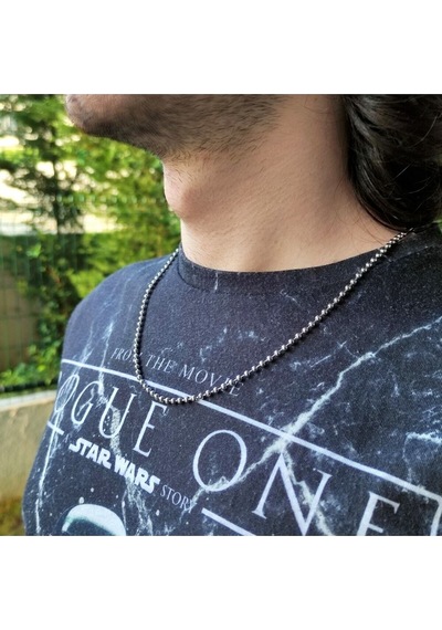 3mm Paslanmaz Çelik Top Boncuk Kolye Zincir 50 Cm Kısa Unisex Gümüş