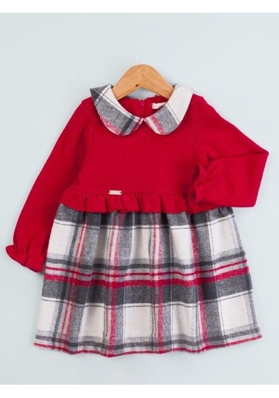 Baby Rose Kız Bebek Triko Robalı Ekose Elbise-14923 Kırmızı