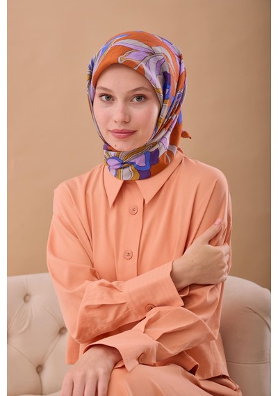 Silk Home Olinda İpek Eşarp 47003-18 Soluk Turuncu, Saks, Mor, Leylak, Hardal