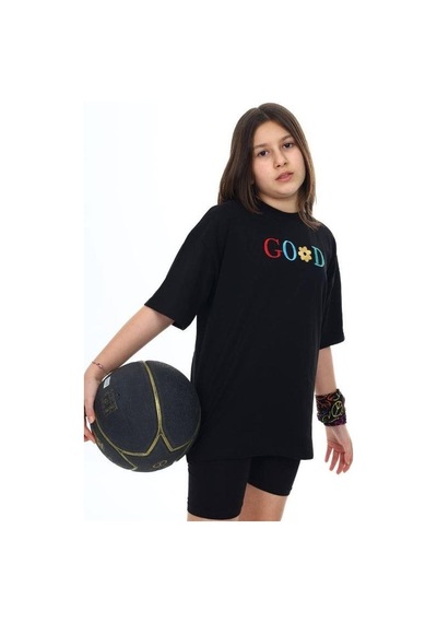 Ekkokids Kız Çocuk Good Yazılı Tshirt-14043 Siyah