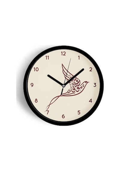 Hat Sanatı Kuş Figürlü İslami Modern Saati - 25cm - Önü Camlı Siyah Kasa - Sessiz Mekanizma-jh0688 Siyah