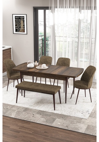 Canisa Zen Serisi 80x132 Mdf Açılabilir Barok Ahşap Desen Masa Takımı 4 Kahverengi Sandalye Ve 1 Bench Masa Barok Sandalye Ve Bench Kahve Canisa Zen Serisi 80x132 Mdf Açılabilir Barok Ahşap Desen Masa Takımı 4 Kahverengi Sandalye Ve 1 Bench Masa Barok Sandalye Ve Bench Kahve
