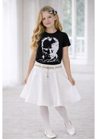 Dıgıl Kids Kız Çocuk Etek Takım T-shirt 23 Nisan Gösteri Kıyafeti Siyah - Beyaz7