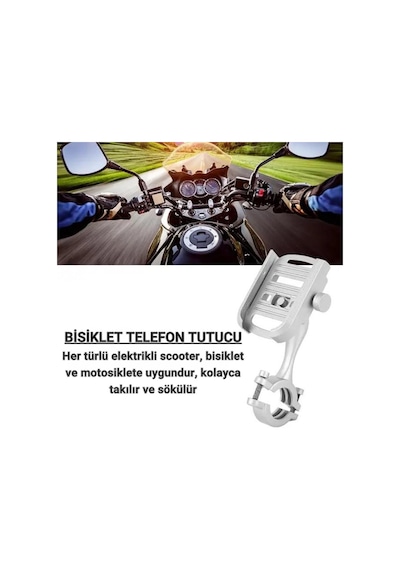 Coofbe Alüminyum Gidon Sıkıştırmalı Motosiklet Telefon Tutucu Scooter Bisiklet Telefon Tutucu Sarsılmaz Siyah