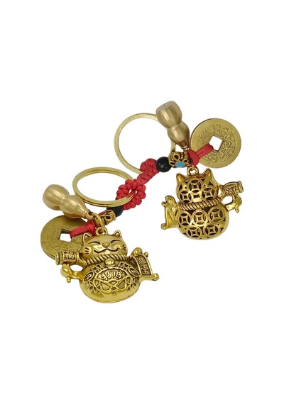 Maneki Neko Pirinç Anahtarlık Üçlü Şans Figür Noprnc01 Gümüş