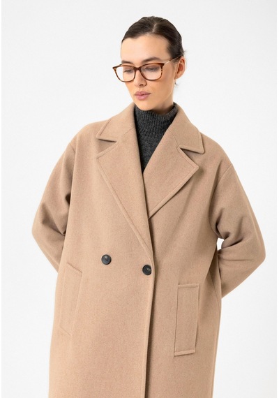 Antioch Kadın Yumuşak Dokulu Oversize Kruvaze Kaban Camel