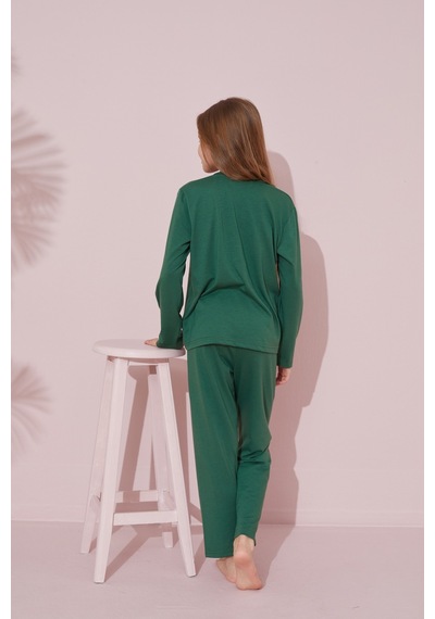 Siyah İnci Pamuklu Örme Pijama Takım 24241068 Yeşil