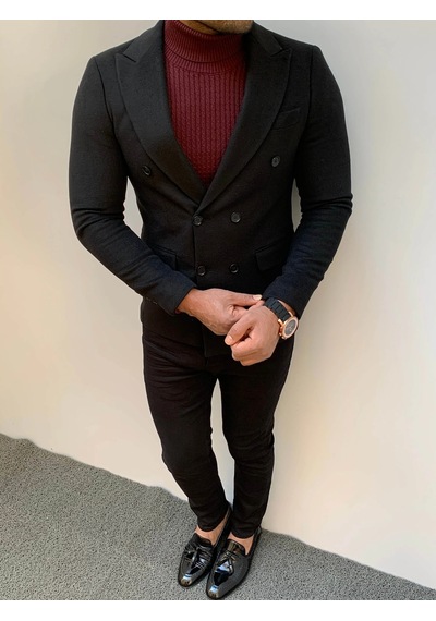Modefendi Slim Fit Kaşe Kruaveze Ceket Siyah