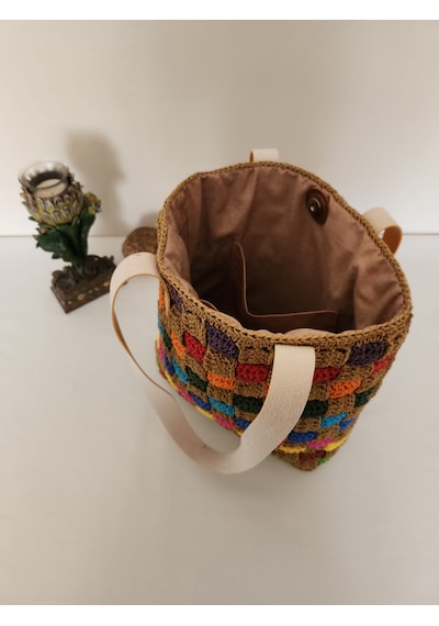 Fikriharika Design El Yapımı Renkli Kağıt İp Sepet Örgü Omuz Çantası Deri Tabanlı, Astarlı Ve Cepli Bohem Tasarım Çok Renkli Fikriharika Design El Yapımı Renkli Kağıt İp Sepet Örgü Omuz Çantası Deri Tabanlı, Astarlı Ve Cepli Bohem Tasarım Çok Renkli