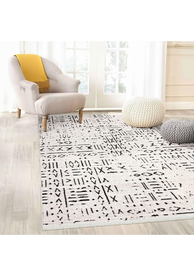 Aden Kaymaz Taban Halı, Aden Sierra 2, Makinada Yıkanabilir Şönil Dokuma Halı Beyaz - 80 X 150 Cm Çok Renkli