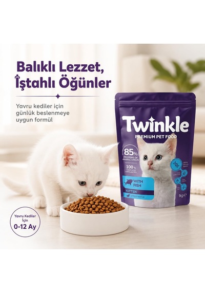 Yavru Kedi Maması 1 Kg - Balıklı Kedi Maması -%85 Hayvansal Protein - 4'ü 1 Arada - 0-12 Ay Yavru Kediler İçin