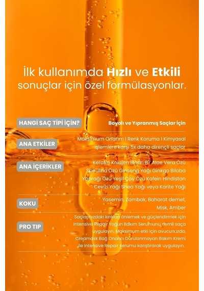 Lexroo Intensive Repair Yıpranmış Saçlar İçin Onarıcı Renk Koruyucu Saç Serumu 50 Ml