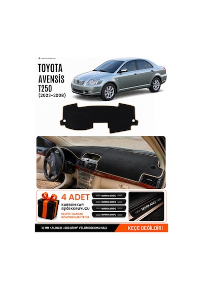 Toyota Avensis Ekranlı T250 2003-2008 Uyumlu Torpido Örtüsü, Torpido Kılıfı - Siyah-bej - To003
