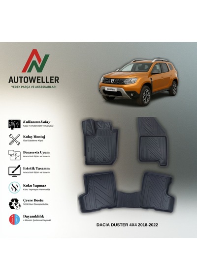 Dacia Duster 2018-2022 Uyumlu Havuzlu Oto Paspas 4x4