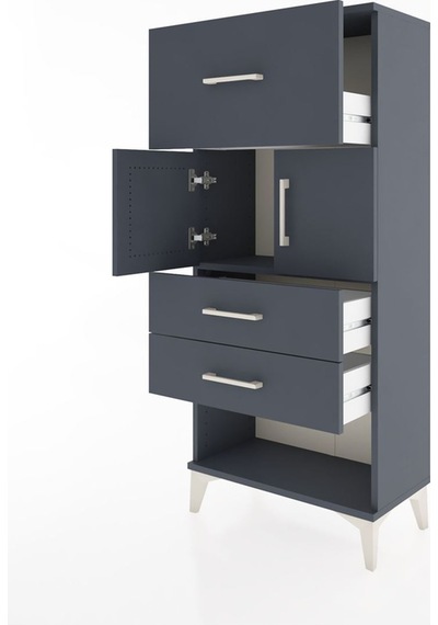 Hyperion Dolap 2 Raflı 3 Çekmeceli 2 Kapaklı 60x44x134 Antrasit-antrasit Antrasit