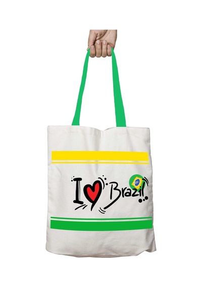 Art Hediye Yeşil Kulplu I Love Brazilya Yıkanabilir Omuz Çanta Çok Renkli