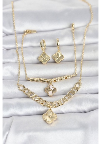 Gold Renk Pirinç Kolye Bileklik Ve Küpe Seti Tj-bko11063 Çok renkli