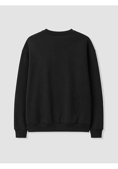 LC Waikiki Lc Waıkıkı Siyah Bisiklet Yaka Marseille Baskılı Erkek Sweatshirt