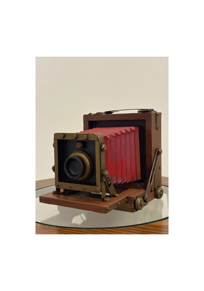 Nostaljik Metal Körüklü Fotoğraf Makinesi Maket Vintage Dekoratif Antika Görünümlü Kamera Biblo Obje
