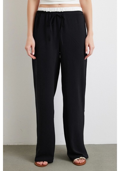 Never More Bel Bantlı Wide Leg Pantolon Siyah Siyah