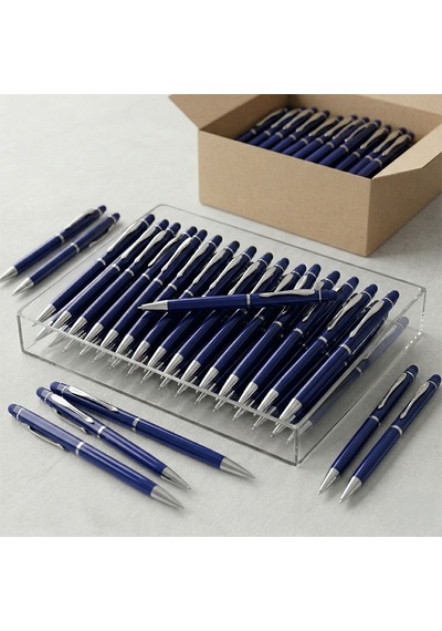 Logonuza Özel 10 Adet 1022 Metal Touchpen Kalem Lazer Baskılı Tükenmez Kalem Lacivert Ahşap