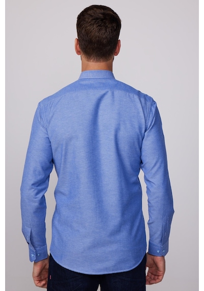 Tudors Modern Slim Fit Pamuklu Kolay Ütü Armürlü İndigo Erkek Gömlek-28379-ındigo İndigo