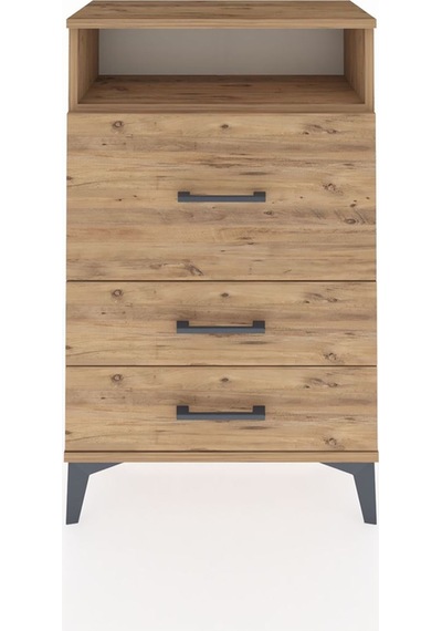 Arges Komodin Tek Raflı 3 Çekmeceli 60x30x96 Çam-çam Çam