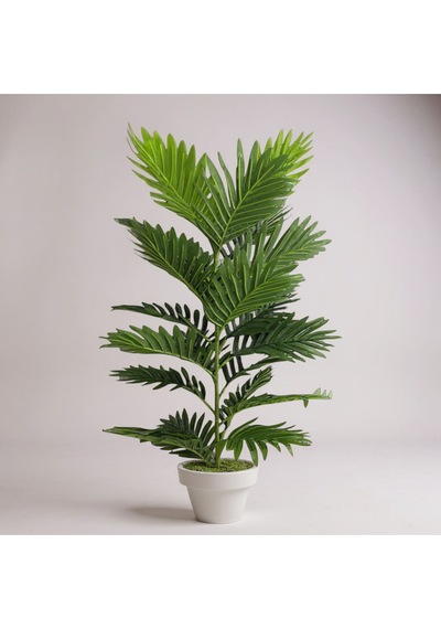 100 Cm Yapay Areca Palmiyesi Premium Dekoratif İç Mekan Bitkisi Beyaz Plastik Saksı Yeşil