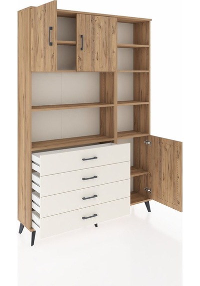 Arges Dolap 9 Raflı 4 Çekmeceli 3 Kapaklı 132x30x195 Çam-çam/... Çam
