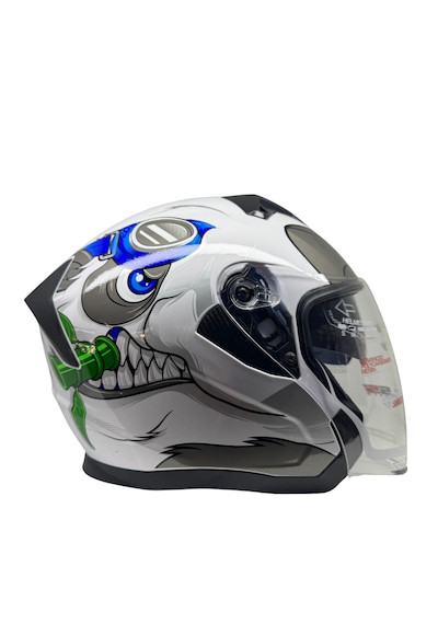 Kask Ls5 Marka Çenesiz Yarım Kask Beyaz - Gri - Mavi