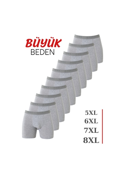 Arma Yıldız Erkek Gri Büyük Beden Boxer Pamuklu Likralı 10'lu Paket Gri