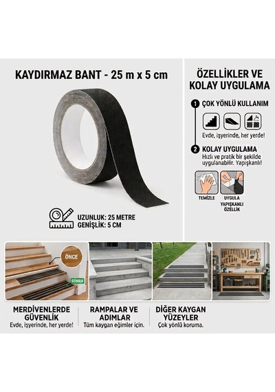 Merdiven Kaydırmaz Bant 5 Cm 25 Mt