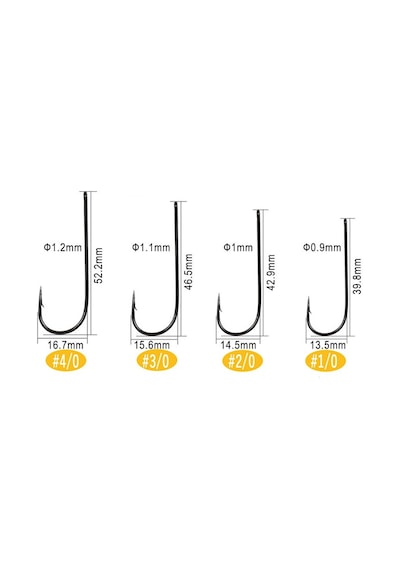 10 Adet - 2/0 No - Karbon Çelik Uzun Sap Kanca Balık Olta İğnesi