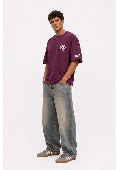 Respire Erkek Nakış Detaylı Oversize T-shirt Vişne