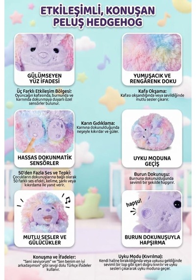 Gioc-hi Prezio-si Sevimli Etkileşimli Tavşan Bo 50 Ses Tepkili Uyku Modlu Eğitici Ve Öğretici Peluş Çok Renkli