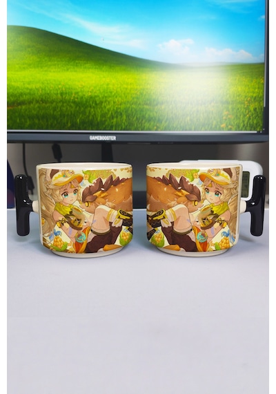 Kachina Genshin İmpact Baskılı Seramik Lüks Kupa 1 Adet T Şeklinde Özel Siyah Kulp Dalga Kulp V2t Çok Renkli