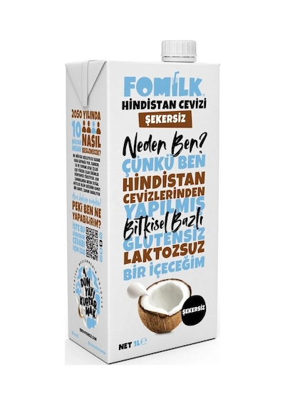 Hindistan Cevizi Sütü Glutensiz Bitkisel Bazlı Laktozsuz Vegan Şekersiz 1 L