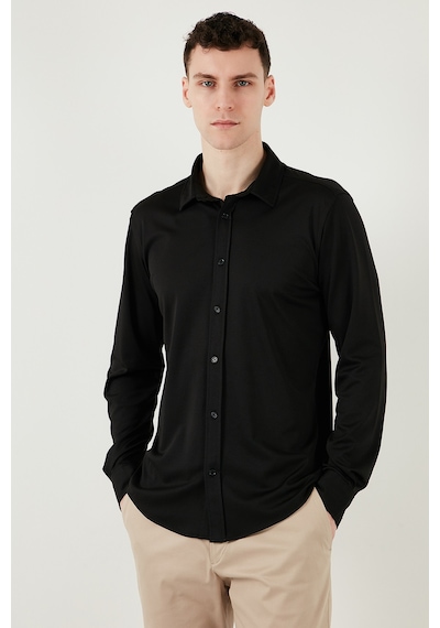 Buratti Pamuklu Regular Fit Düz Yaka Erkek Gömlek Cf25S119628 Siyah