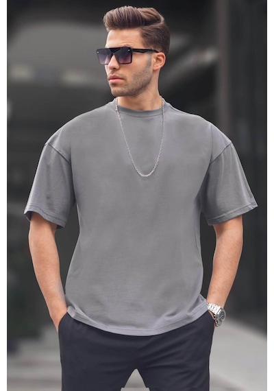 Madmext Erkek Füme Oversize Fit Basic Tişört 6066-füme Füme