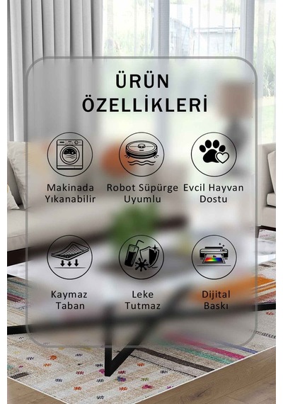 Yıkanabilir Kaymaz Taban Dijital Baskılı Halı Ve Yolluk Leke Tutmaz Salon & Mutfak Halısı - 0621 Bej